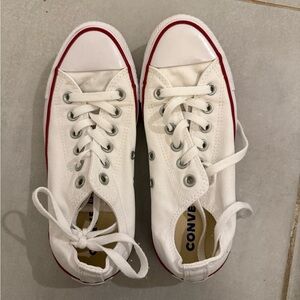 Converse White Low Top Canvas Sneakers with Red Stripe